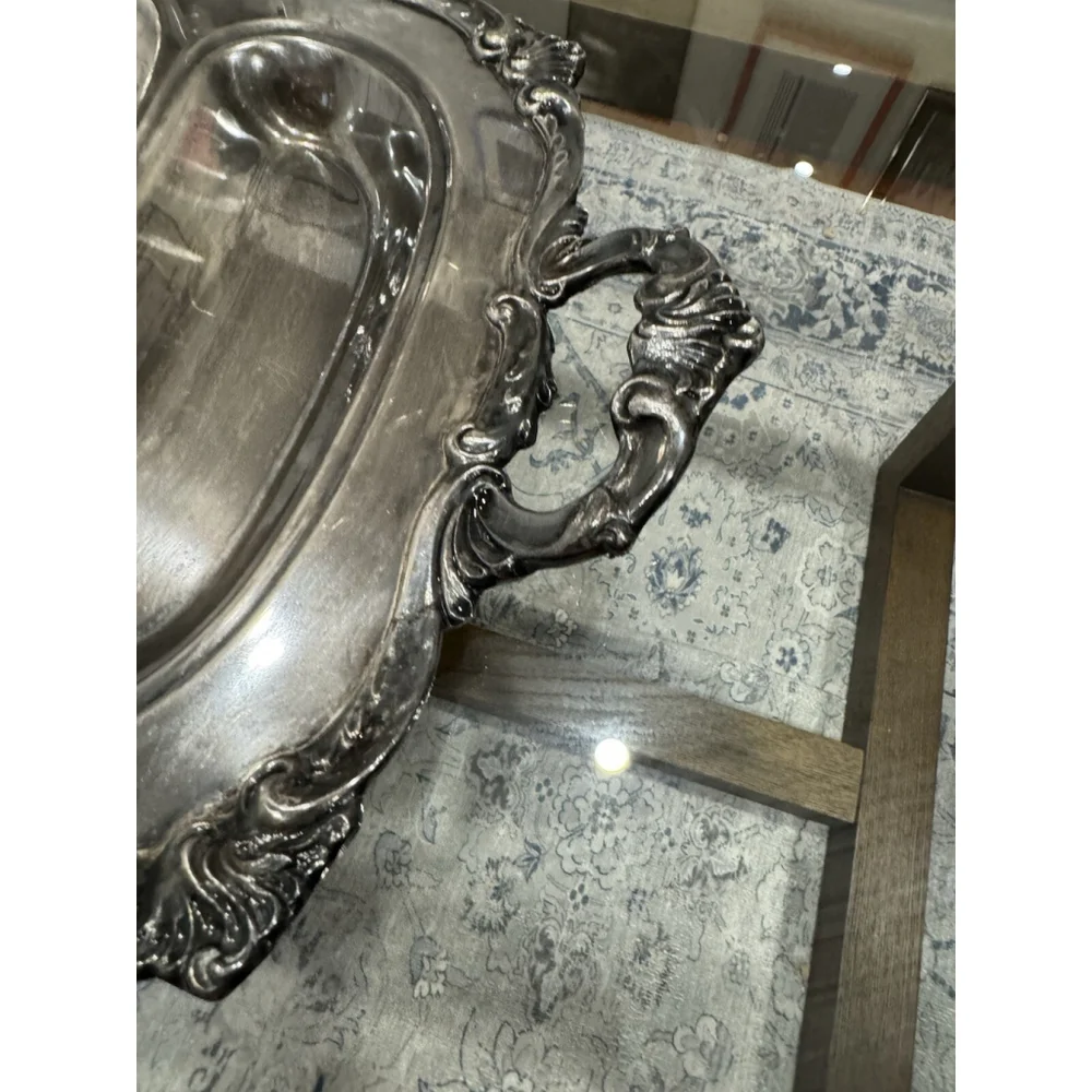 Eton Large Silverplate Divided Meat Serving Tray with Well Handled 24